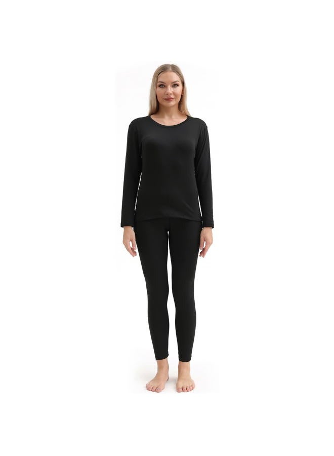 PISIQI Thermal Underwear Women Ultra-Soft Long Johns Set Base Layer Skiing Winter Warm Top & Bottom Black - Image 2